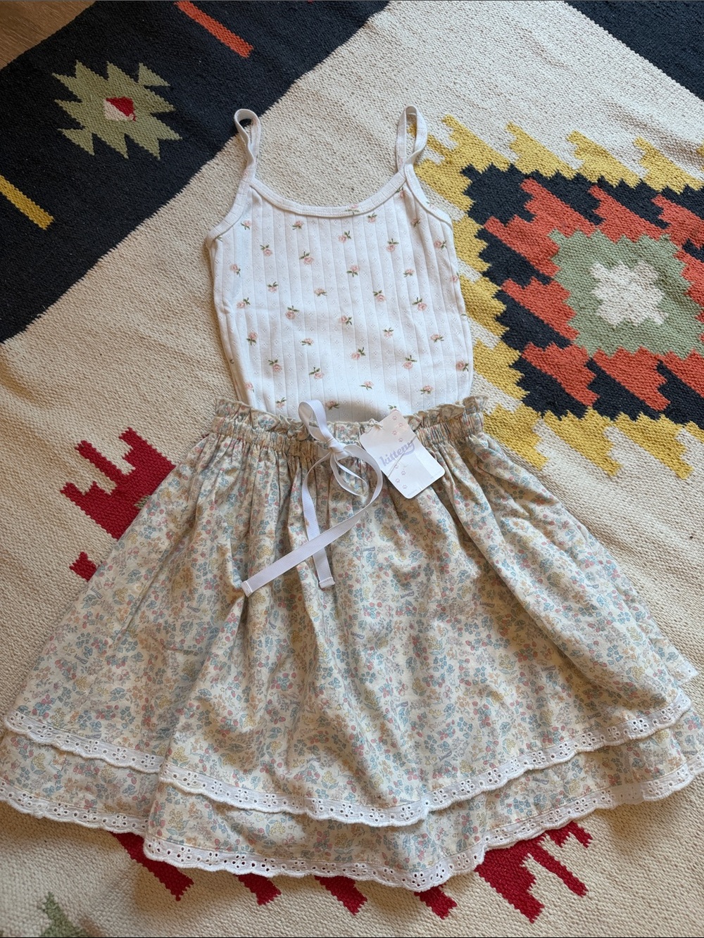 Cream Floral Tiered Skirt